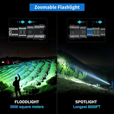 Crazy Bright Rechargeable LED Flashlight With Up To 100000 Lumens Zoomable Beam lighting landscape at night