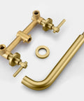 Wall Mounted Tub Filler Faucet In Brushed Gold With Solid Brass Construction And Brass Rough In Valve Set For Modern Bathrooms