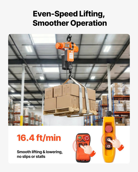 Electric Chain Hoist 1100 Lbs With 20 Ft Lift Height 120V 60Hz Single Phase Overhead Crane lifting boxes in warehouse