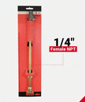 Straight Foot Dual Head Air Chuck With 12 Inch Extended Reach for Tire Pressure Gauges, 1 Quarter Inch FNPT packaging.