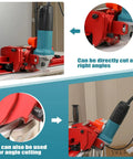 Electric Orbital Angle Grinder Tile Cutter For Large Ceramic Porcelain Tiles Up To 124 Inches With Pro Grade Precision And A Smooth Cut Every Time Ideal For Contractors And DIY Pros, red metal base shown cutting at right and angle cuts