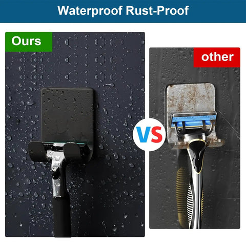 Comparison of Razor Holder And 304 Stainless Shower Hooks Set Heavy Duty Adhesive with rust-resistant versus rusty type, Matte Black