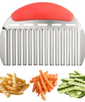 FATUXZ large potato crinkle cutter with pink handle and stainless steel blades, front view