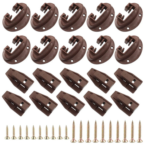 Plastic Center Mount Drawer Track Guides Replacement Kit With Screws, showing brown guides and screws, 57mm x 36mm dimensions