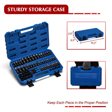 Open blue case of Beefy 71 Piece Torx And Hex Socket Set For Home And Pro Use with secure latch