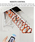 Electric Telescopic Attic Ladder Motorized Retractable Fold Down Stairs view showing remote control in use with orange reinforced handrails.