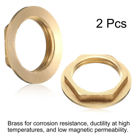 Top Shelf Brass Faucet Locknuts G3/4 Female Hex Pipe Fittings close-up of 2 brass locknuts for plumbing repairs.