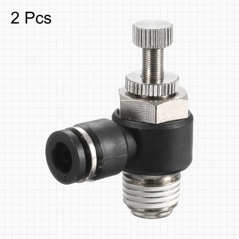 2 Pack 1/4 NPT Push To Connect Air Flow Control Valve 90 Degree Elbow Fitting For 1/4 Inch OD Air Hose Quick Lock Pneumatic System