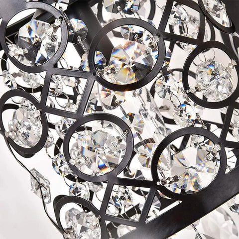 Crystal Wall Sconce Set Of 2 Indoor Wall Lamps With Lattice Drum Shade For Bedroom Bedside Living Room Black Finish