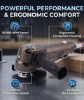 Slick Pneumatic Air Angle Grinder With Knockout 10000 RPM And 110Mm Disc For Heavy Duty Grinding And Cutting Featuring No Sweat Ergonomic Grip And Light Rugged Workshop Rig with 10,000 RPM motor and 110mm guard.
