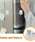 2 Pack Kidproof Safety Locks for Cabinets and Windows in use on fridge with durable ABS and steel wire, sleek white finish