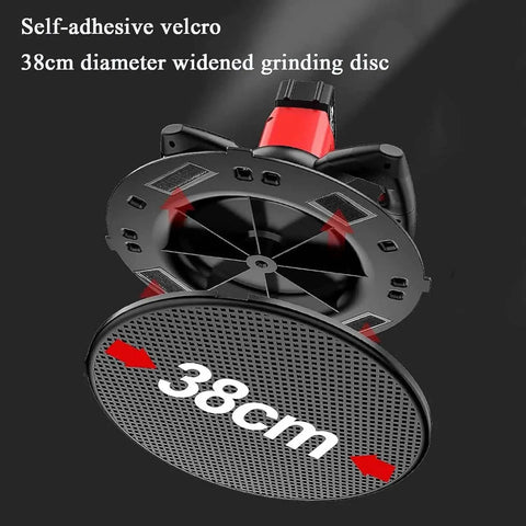 Heavy Duty 1880W Handheld Drywall Sander With Six Speed Controls For No Sweat Wall Sanding showing 38cm self-adhesive velcro grinding disc.
