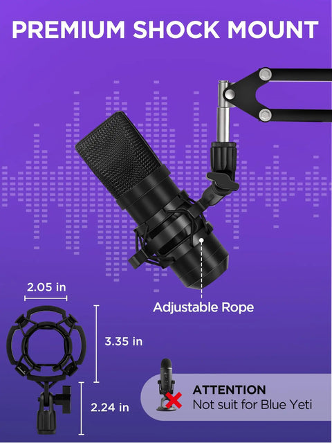 Versatile Mic Boom Arm Stand With Shock Mount Windscreen Pop Filter Clip Holder And Cable Ties For Blue Yeti HyperX USB XLR Mics