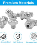 45 Degree M6 Grease Fitting Set 1mm Thread Zerk Nipple Nozzles 20 Pieces Pro Grade shown with premium material icons