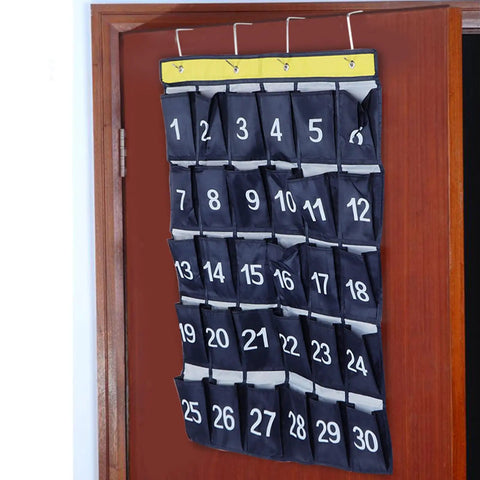 Slick Heavy Duty 30 Pocket Wall Hanging Storage Bag Oxford Cloth Organizer, navy fabric wall organizer with pockets.