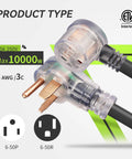 40 Ft Welder Extension Cord 8 AWG NEMA 6-50 STW Beefy Heavy Duty Welding Cable With LED Indicator Lighted Ends 250V 40A connectors
