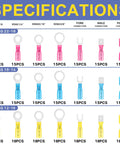 Must-Have Crimping Tool HS-8327 with 280Pcs Heat Shrink Wire Connectors in red, blue, yellow, AWG 22-10, 21 sizes shown
