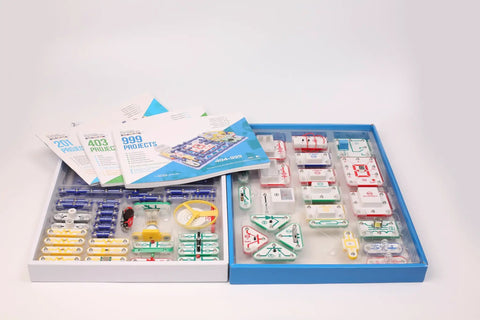 Ultimate STEM Electronics Kit For Kids Ages 8 And Up With 999 Projects In One Mega Circuit Set Includes 64 Components And Full Color Step By Step Manuals For Hands On Experiments Without Soldering Learn Physics And Electronics At Home, open box