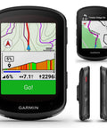 Garmin Edge 540 GPS Cycling Computer With Button Controls, multiple views displaying navigation and elevation screen.