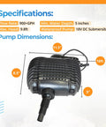 Large Solar Water Pump Kit Moves 900 GPH With Dual 35 Watt Sun Powered Panels For Plug Free Submersible Flow dimensions and specs.