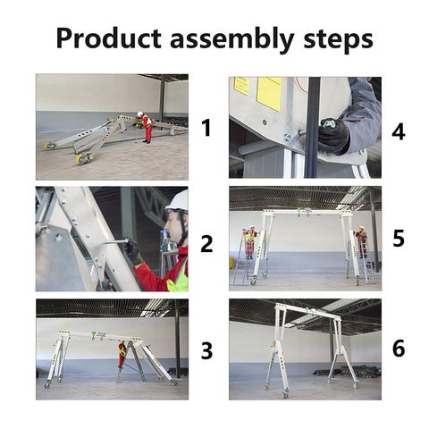 Heavy Duty Aluminum Gantry Crane Setup Boasting Slick 360 Spin Arm Quick Height Tweaks And No Sweat Rolling Casters for assembly steps.