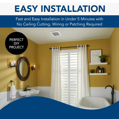 Bathroom with replacement grille cover for Roomside Series bathroom vent fans white finish easy install no fuss snap on retrofit style