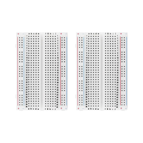 Top view of two Four Pack 400 Point Solderless Breadboard For DIY Electronics Projects With Dual Power Rails White ABS Case Great For Jumper Wires