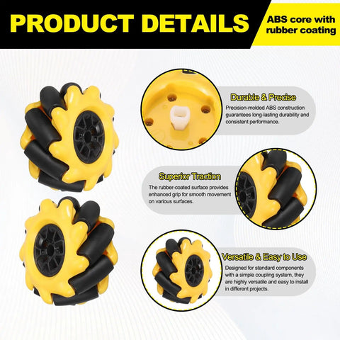 Four Pack Mecanum Wheel Set For Smart Robot Cars And DIY Projects 60mm Omnidirectional Wheels With ABS Rubber Left And Right