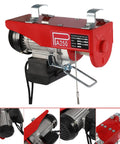 Badass No Sweat 110V Electric Hoist And Winch With 550 Lbs Lift Capacity overhead garage ceiling crane red design with motor and steel rope