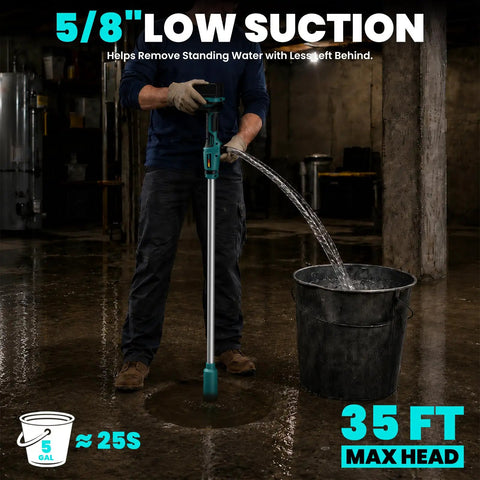 Ripper Cordless Stick Water Transfer Pump Features Brushless Motor For Slick 720 Gallons Per Hour Flow And Thirty Five Foot Lift To Drain Any Tank Fast Compatible With 18V Batteries Tool Only in use, removing water from a tank.