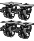 Set of 4 heavy duty 2-inch plate swivel caster wheels with brakes, black nylon, 2200 lbs load capacity, front view.