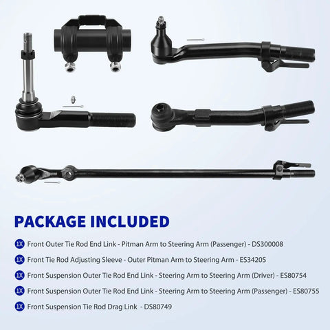 Beefed Up Front Tie Rod Ends Kit For Ford F250 F350 Super Duty 2005 2016 4WD 4x4 Outer Tie Rod End Link With Adjusting Sleeve Drag Link And Pitman Arm Suspension Kit 5 Pieces, black steel parts