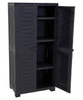 Freestanding 48 Inch Tall Resin Garage Storage Cabinet With Doors In Charcoal For Garage Laundry Office Or Basement - Heavy Duty Utility Organizer That Keeps Tools And Supplies Neatly Stashed And Ready To Go