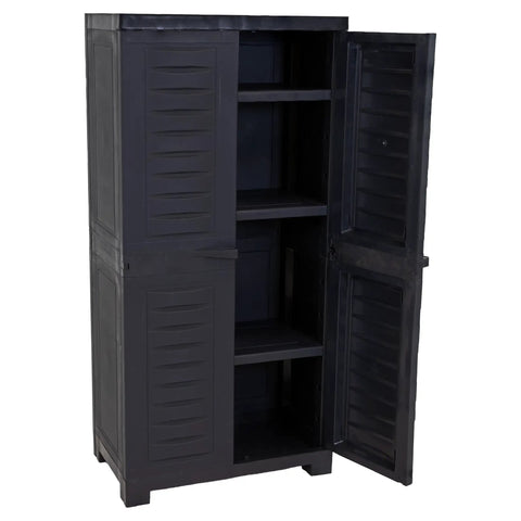 Freestanding 48 Inch Tall Resin Garage Storage Cabinet With Doors In Charcoal For Garage Laundry Office Or Basement - Heavy Duty Utility Organizer That Keeps Tools And Supplies Neatly Stashed And Ready To Go