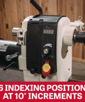 Close-up of Heavy Workhorse 18X40 Electronic Variable Speed Woodworking Lathe 2HP 230V control panel with display and indexing features.