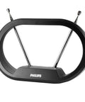 Indoor TV Antenna With 15 Inch Extendable Dipoles For Local Channels No Cable Needed 4K 1080P VHF UHF Digital HDTV Reception Tabletop Antenna For Smart TV Includes 4 Ft Coax Cable Black, shown tabletop design with black finish.