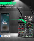 4 Channel Audio Mixer With Dual Wireless Microphones Bluetooth MP3 USB Interface 48V Phantom Power Echo Equalizer Killer