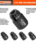 Wheel Stud Installation And Rethread Kit, 12-Piece No Fuss Pro Grade Set with button head studs on display.