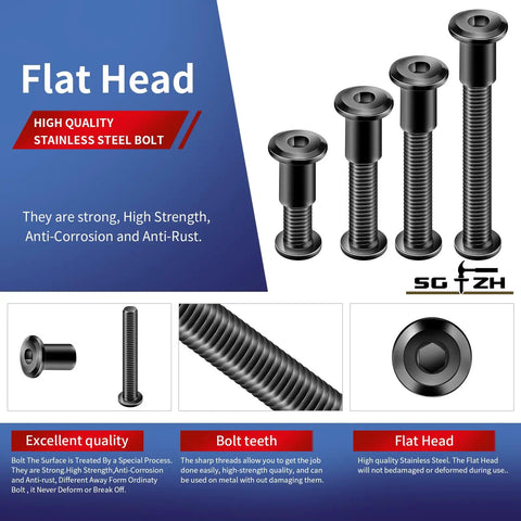 20 Piece 1/4 20 X 1 Inch Flat Head Hex Socket Cap Screws Bolts Kit 304 Stainless Steel showcasing various lengths and a flat head design.