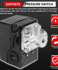Two Stage Pressure Switch 135 175 PSI For Three Phase Air Compressor With Unloader And On And Off Control Compatible With 2340 2475 2545 7100 Series Pro