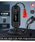 Road Trip Ready Portable EV Charger With Type 2 Connector And 11KW Output Featuring Hassle Free 16A Control And Five Meter Heavy Duty Cable, showcasing control panel and connectors.