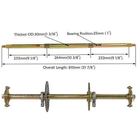 Beefy 1 Inch By 32 Inch Live Axle Kit With 145/70-6 Wheels And Rims, Chain Sprocket, Brake Master Cylinder For Go Karts