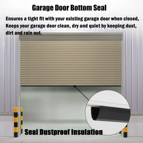 Weatherproof Garage Door Bottom Seal With T Ends For UBottom Doors Five Sixteenth Inch Thick And Three And A Quarter Inch Wide Sixteen Foot Long Replacement Weatherstrip NoNonsense Easy Cut Install And Seal Out Drafts While Saving Energy installed under garage door