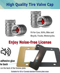 2 Pack Heavy Duty Stainless Steel License Plate Frame with tire valve caps and adhesive plate mount