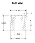 Side view diagram of Four Pack Black Round Rubber Feet With Metal Insert One Inch Tall Heavy Duty Non Marking Bumpers.