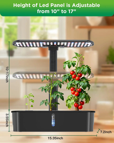Indoor Hydroponics Growing System With 12 Pod Kit, adjustable grow light, fresh herbs, countertop use, 15.35 inches wide