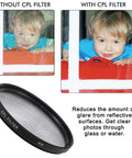 52mm Lens Filter Kit Bundle Pro With UV CPL FLD Filters And Travel Case For Cameras Universal 52mm Gear Heat Treated Multi Coated Glass showing CPL filter reducing glare
