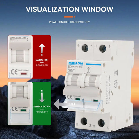 Two Pole DC Circuit Breaker 400V 30A C30 Thermal Magnetic Trip, 6kA Breaking Capacity, Ultra Fast 0.03 Second Trip