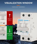 Two Pole DC Miniature Circuit Breaker 500V 25A C25 Thermal Magnetic Trip High 6kA Breaking Capacity DC Disconnect Switch For Solar PV Systems A Reliable Workhorse For Batteries And Inverters with visualization window and power switch options.