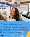 Smiling woman with open refrigerator, showcasing Icemaker Kit For Refrigerator W10190965 Replacement Part 1857 4210317 Fits AH530-720/01